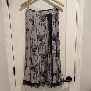 All Saints Black and Gray Patterned Midi Skirt